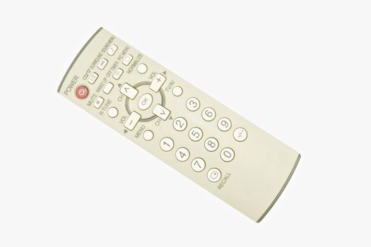 Old remote control for television put tilt isolated with white background.