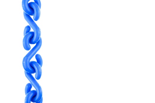 Blue plastic chain put as straight on left isolated with white background.