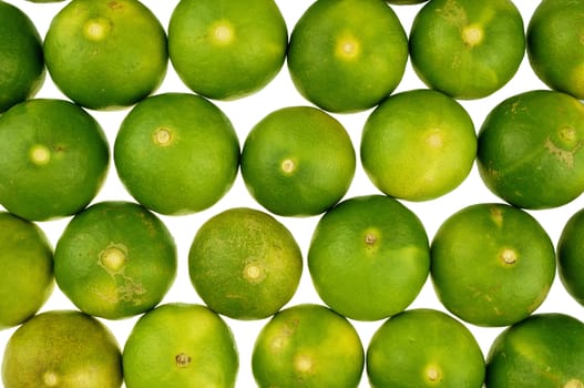 Fresh green lemon place as texture isolated on white background.