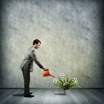 image of a businessman with a watering can