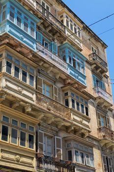 Traditional closed wooden balconies - Valetta, Malta.