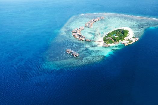Group of atolls and islands in Maldives from aerial view