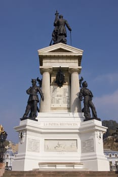 Monumento a los Heroes de Iquique in Plaza Sotomayor, Valparaiso, Chile. Memorial to the crew of the Esmerelda who were killed in the battle of Iquique in 1879.