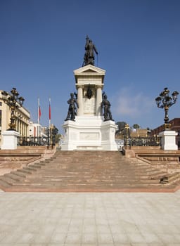Monumento a los Heroes de Iquique in Plaza Sotomayor, Valparaiso, Chile. Memorial to the crew of the Esmerelda who were killed in the battle of Iquique in 1879.