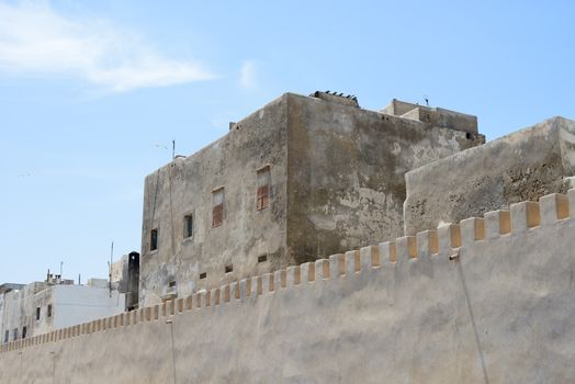 Walled city of essaouira in morocco showing texture and ancient building