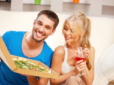 bright picture of happy romantic couple having dinner (focus on man)