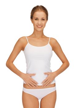 picture of woman in cotton underwear showing slimming concept