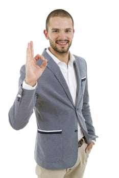 happy young man winning, isolated on white