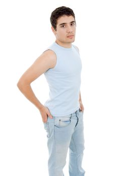 young casual man posing, isolated on white background