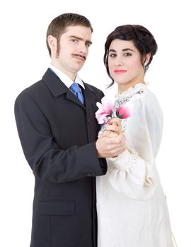 vintage couple in there wedding, isolated on white