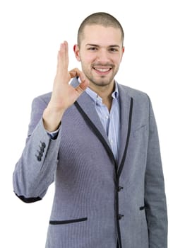 happy young man winning, isolated on white