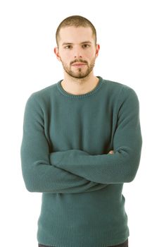 pensive young casual man portrait, isolated on white