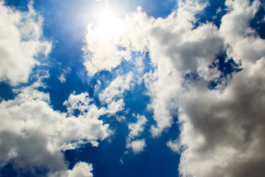 beautiful fresh, bright clouds with blue sky in bright day for scene and background