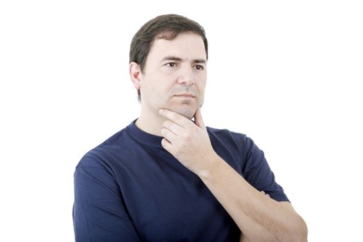 pensive young casual man portrait, isolated on white