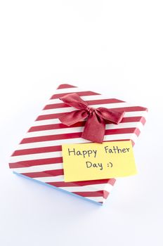 gift box with card tag write happy fathe day word on a white background