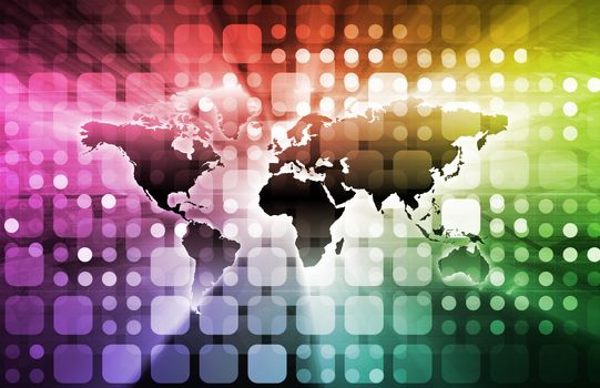Technology Services on World Map Digital Art