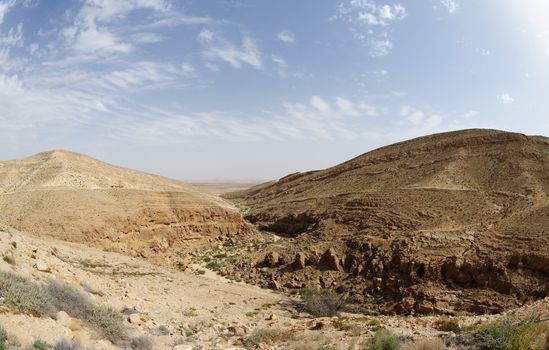 Panorama of Mamshit desert canyon near the Dead sea in Israel