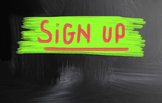 sign up handwritten with chalk on a blackboard