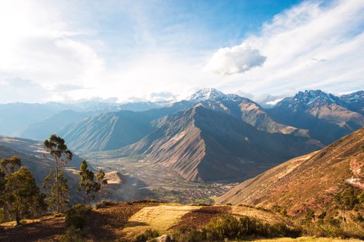 Sacred Valley harvested wheat field in Urubamba Valley in Peru, Andes, on the road from Cuzco to Abancay