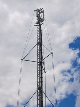 Communication tower radio mast with antenna aerial