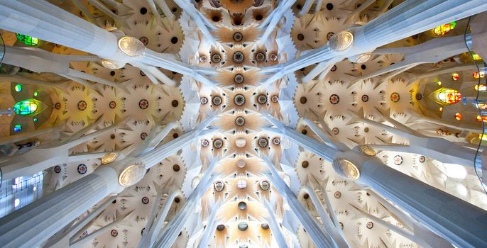 BARCELONA, SPAIN - JUNE 13: La Sagrada Familia -  the impressive cathedral designed by Gaudi, which is being build since 19 March 1882 and is not finished yet JUNE 13, 2013 in Barcelona, Spain.  Editorial use only