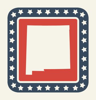 New Mexico state button on American flag in flat web design style, isolated on white background.