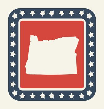 Oregon state button on American flag in flat web design style, isolated on white background.