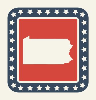 Pennsylvania state button on American flag in flat web design style, isolated on white background.