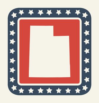 Utah state button on American flag in flat web design style, isolated on white background.