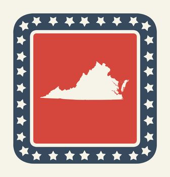 Virginia state button on American flag in flat web design style, isolated on white background.
