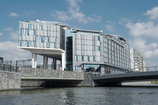 Amsterdam, The Netherlands - April 05, 2014; DoubleTree by Hilton Hotel in Amsterdam is combines elegant modern rooms, business facilities with the latest A/V technology, a fitness centre and an ideal location overlooking the water.