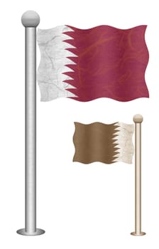 Qatar flag waving on the wind. Flags of countries in Asia. Mulberry paper on white background.
