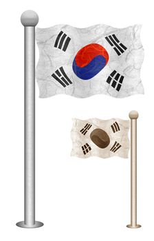 South Korea flag waving on the wind. Flags of countries in Asia. Mulberry paper on white background.