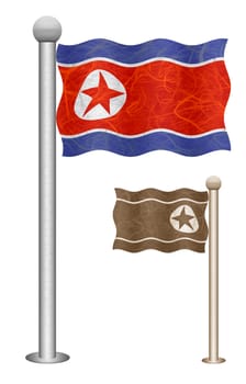 North Korea flag waving on the wind. Flags of countries in Asia. Mulberry paper on white background.