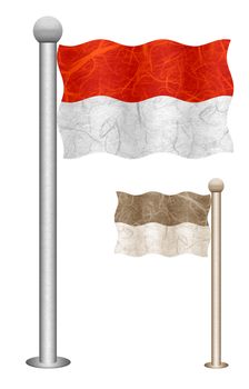 Indonesia flag waving on the wind. Flags of countries in Asia. Mulberry paper on white background.