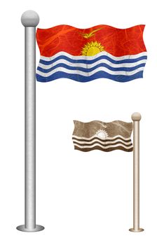 Kiribati flag waving on the wind. Flags of countries in Oceania. Mulberry paper on white background.