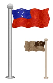 Samoa flag waving on the wind. Flags of countries in Oceania. Mulberry paper on white background.