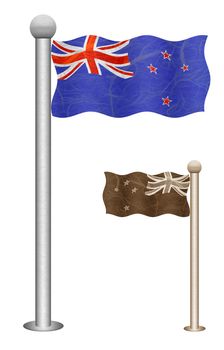 New Zealand flag waving on the wind. Flags of countries in Oceania. Mulberry paper on white background.