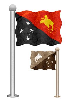 Papua New Guinea flag waving on the wind. Flags of countries in Oceania. Mulberry paper on white background.