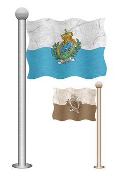 San Marino flag waving on the wind. Flags of countries in Europe. Mulberry paper on white background.