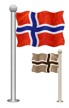 Norway flag waving on the wind. Flags of countries in Europe. Mulberry paper on white background.