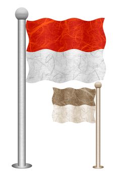 Monaco flag waving on the wind. Flags of countries in Europe. Mulberry paper on white background.