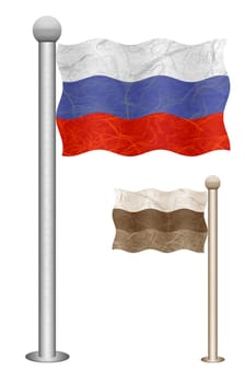 Russia flag waving on the wind. Flags of countries in Europe. Mulberry paper on white background.