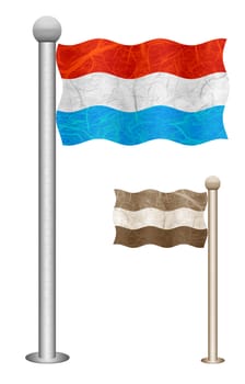 Luxembourg flag waving on the wind. Flags of countries in Europe. Mulberry paper on white background.