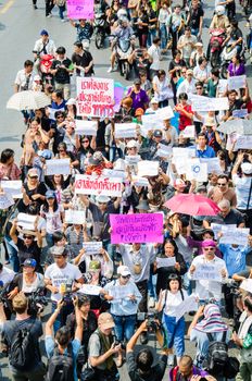 BANGKOK - MAY 24: People whom want democracy gathered at Major Cineplex Ratchayothin was against the military coup on May 24, 2014 in Bangkok, Thailand.