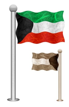 Kuwait flag waving on the wind. Flags of countries in Asia. Mulberry paper on white background.