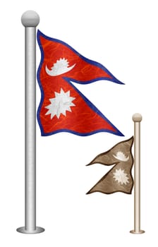 Nepal flag waving on the wind. Flags of countries in Asia. Mulberry paper on white background.