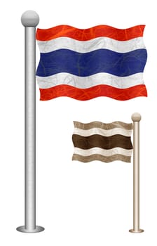 Thailand flag waving on the wind. Flags of countries in Asia. Mulberry paper on white background.