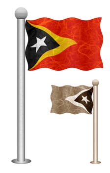 Timor-Leste flag waving on the wind. Flags of countries in Asia. Mulberry paper on white background.
