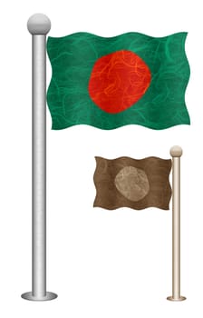 Bangladesh flag waving on the wind. Flags of countries in Asia. Mulberry paper on white background.